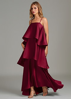 Azazie Azalea Bridesmaid Dresses Burgundy A-Line Ruched Stretch Satin Dress image3