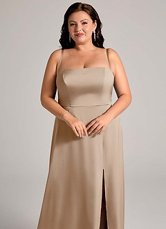 Azazie Wren Bridesmaid Dresses Taupe A-Line Strapless Stretch Satin Convertible Dress image13