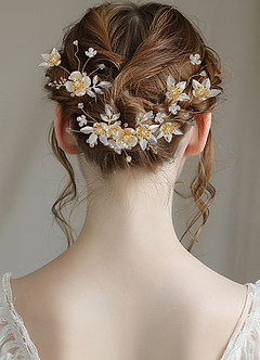 front Gilded Floral Comb Set