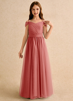 Azazie Yuna Junior Formal Blumenmädchenkleider A-Linie Schulterfrei Tüll Kleid Antike Rose image6