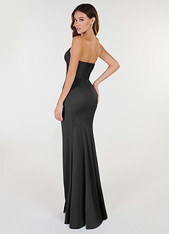 Azazie Yola Bridesmaid Dresses Black Sheath V-Neck Pleated Stretch Satin Convertible Dress image3
