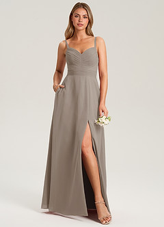 Azazie Terese Bridesmaid Dresses Taupe A-Line Pleated Chiffon Dress image6