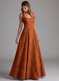 Azazie Amalie Bridesmaid Dresses Burnt Orange A-Line Pleated Floral Burnout Dress image5