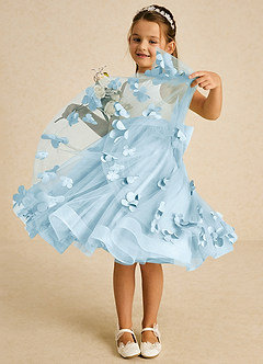 Azazie Sprout Flower Girl Dresses Sky Blue A-Line Bow Tulle Dress image3