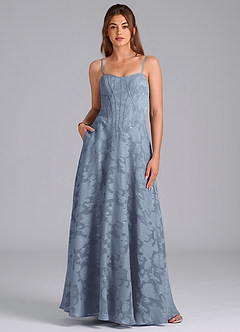 Azazie Stasy Jurken voor bruidsmeisjes Jurk van Bloemen Burn-out met A-Lijn Sweetheart Halslijn Stoffig Blauw image1