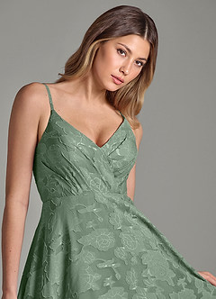 Azazie Amani Bridesmaid Dresses Matcha A-Line Pleated Floral Burnout Dress image7