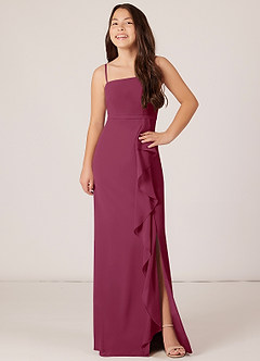 Azazie Kaylee Junior Mulberry A-Line with Belt Chiffon Dress image4