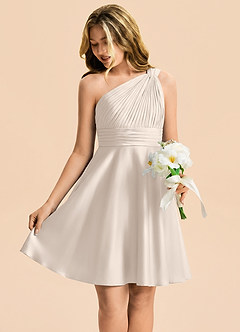 Azazie Charlize Junior White Alabaster A-Line Pleated Stretch Satin Dress image6