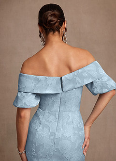 Azazie Golda Mother of the Bride Dresses Sky Blue Sheath Off the Shoulder Floral Burnout Dress image6