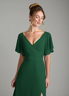 Azazie Ambrosia Vestidos de damas de honor Vestido de Verde Oscuro de Gasa de Corte en A con Plisado image3