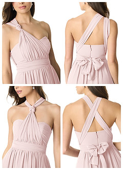 Azazie Olani Bridesmaid Dresses Blushing Pink A-Line Off the Shoulder Chiffon Convertible Dress image6