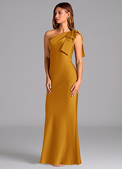 Azazie Yuanna Bridesmaid Dresses Butterscotch Mermaid One Shoulder Stretch Satin Dress image4