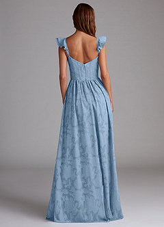 Azazie Denisse Bridesmaid Dresses Powder Blue A-Line Ruched Floral Burnout Dress image4