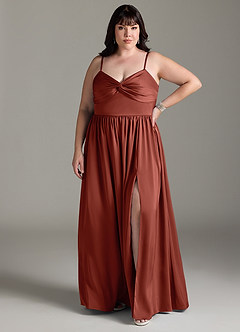 Azazie Zeya Bridesmaid Dresses Terracotta A-Line Pleated Stretch Satin Dress image9