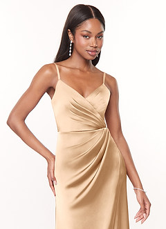 Azazie Maci Bridesmaid Dresses English Rose A-Line V-Neck Pleated Stretch Satin Dress image9