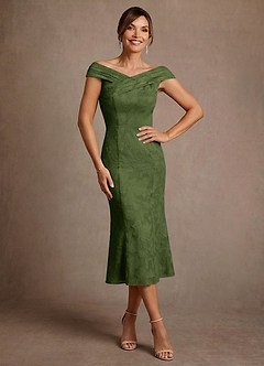 Azazie Keith Mother of the Bride Dresses Olive Sheath Pleated Floral Burnout Dress image1