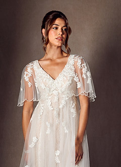 Azazie Renesmee Robes de mariée Robe Trapèze en Tulle Paillettes Diamant Nude image4