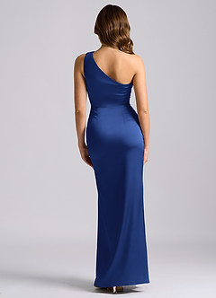 Azazie Akilah Bridesmaid Dresses Royal Blue Mermaid One Shoulder Stretch Satin Dress image2