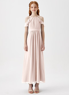 Azazie Chaya Junior Vestido de Pétalo De Rosa de Gasa de Corte En A con Vestidos sin tirantes image3