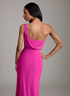 Azazie Madelyn Bridesmaid Dresses Fuchsia Mermaid One Shoulder Chiffon Convertible Dress image8