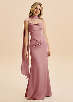 Azazie Sorrel Junior Dusty Rose A-Line Ruched Stretch Satin Dress image3