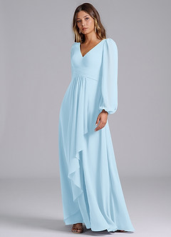 Azazie Omari Bridesmaid Dresses Sky Blue A-Line Long Sleeve Chiffon Dress image4