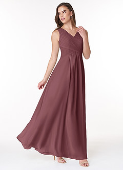 Azazie Flora Brautjungfernkleider A-Linie Plissee Chiffon Kleid Sangria image4