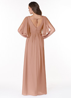 Azazie Temeka Bridesmaid Dresses Champagne Rose A-Line Ruched Chiffon Dress image2