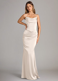 Azazie Sorrel Robes de demoiselle d'honneur Robe Sirène Convertible en Satin extensible Bustier Albâtre Blanc image6