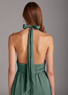 Azazie Oli Bridesmaid Dresses Eucalyptus Pleated Stretch Satin Jumpsuit image5