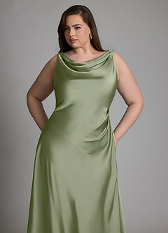 Azazie Nerine Bridesmaid Dresses Pistachio A-Line Pleated Stretch Satin Dress image11