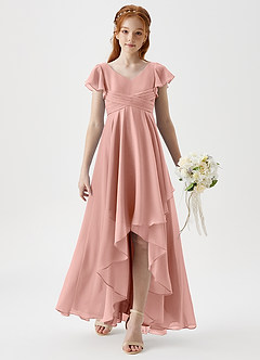 Azazie Caria Junior Rosette A-Line Pleated Chiffon Dress image3