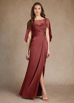 Azazie Hera Mère de la mariée Robes Robe Trapèze en Satin extensible Dentelle Terracotta image4
