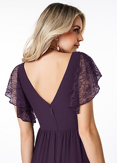 Azazie Zella Bridesmaid Dresses Plum A-Line Lace Chiffon Dress image6