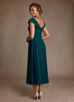 Azazie Mirta 신부의 어머니 드레스 A라인 주름진 플로럴 번아웃 티 길이 드레스 image2