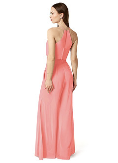 Azazie Kenzi Bridesmaid Dresses Coral Pleated Chiffon Jumpsuit image4