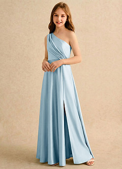 Azazie Puddles Girls Formal Abiti da Ragazza di Fiori Abito A-Line in Raso Elasticizzato Monospalla Azzurro image4