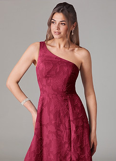 Azazie Ellianna Bridesmaid Dresses Burgundy A-Line One Shoulder Floral Burnout Dress image6
