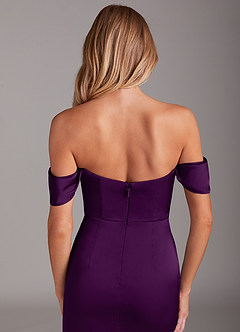 Azazie Saige Bridesmaid Dresses Grape Mermaid Off the Shoulder Stretch Satin Dress image7