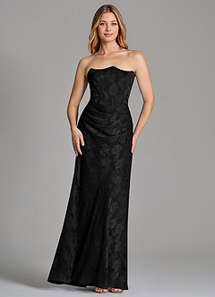 Azazie Ezrena 신부 들러리 드레스 인어 스트랩리스 플로럴 번아웃 바닥 길이 드레스 image4