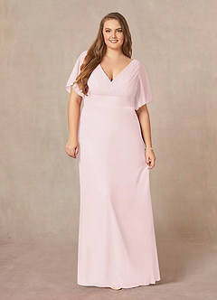 Azazie Alessa Final Sale Blushing Pink A-Line V-Neck Pleated Chiffon Dress image7