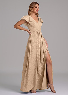 Azazie Omari 신부 들러리 드레스 A라인 주름진 플로럴 번아웃 바닥 길이 드레스 image6