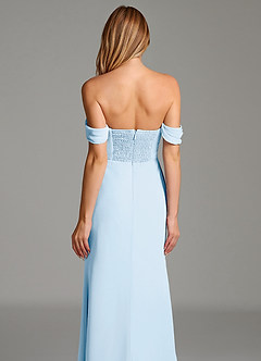 Azazie Riley Robes de demoiselle d'honneur Robe Fourreau Convertible en Mousseline de soie Épaule décolletée Bleu Ciel image5