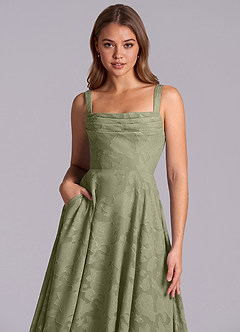 Azazie Shaude Bridesmaid Dresses Pistachio A-Line Pleated Floral Burnout Dress image3