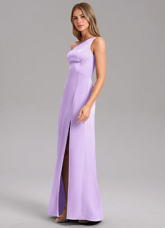 Azazie Feby Bridesmaid Dresses Lilac A-Line One Shoulder Stretch Satin Dress image4