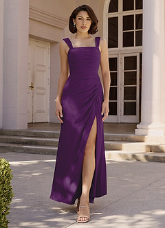 Azazie Jesaphine Bridesmaid Dresses Grape Sheath Bow Chiffon Dress image2
