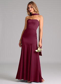 Azazie Shiloh Bridesmaid Dresses Mulberry Mermaid Strapless Stretch Satin Convertible Dress image6