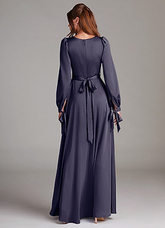 Azazie Leonia Bridesmaid Dresses Stormy A-Line Long Sleeve Stretch Satin Dress image2