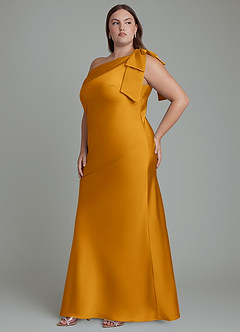 Azazie Yuanna Bridesmaid Dresses Butterscotch Mermaid One Shoulder Stretch Satin Dress image12