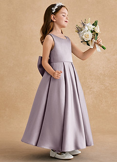 Azazie Honey Bear Flower Girl Dresses Dusk A-Line Pleated Matte Satin Dress image2